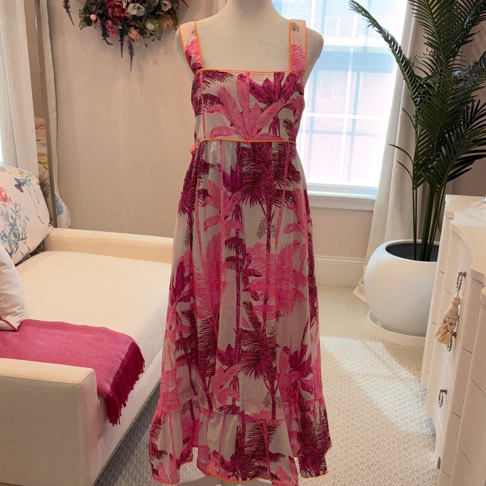 Juliet Dunn Pink Tropical Print Sundress